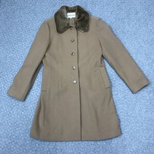 Charles Klein Coat Womens 10 Beige Wool Long Fur Collar Button Lined Pockets